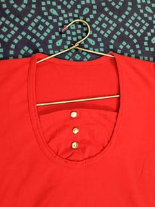Red Top With Tie Up At Waist