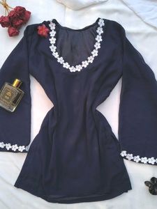 Navy Blue Corset Kurti With Scarf