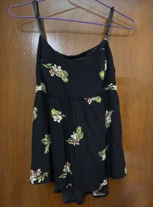 Black Floral Backless Top
