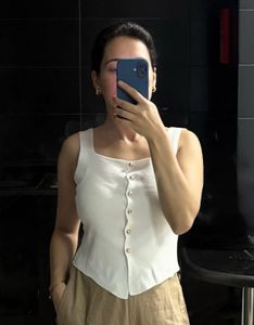 Korean Style Ivory Button-Down Vest Top