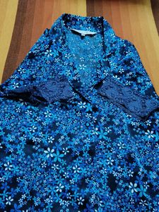 Women Blue Floral Printed Lace Shirt