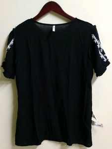 Embroidered Black Top