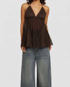 Gothic Brown Halter Neck Lace Top