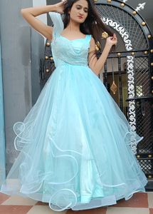 Elegant Sky Blue Tulle Gown