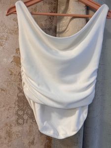 Uptownie White Off Shoulder Tank Top, Bust-34
