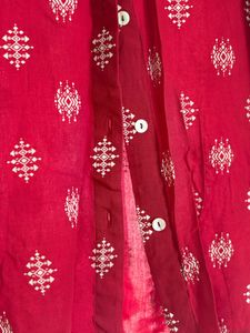 Red Print Button-Down Top And Pant Set