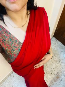 Elegant Red Saree with Blouse❤️‍🔥