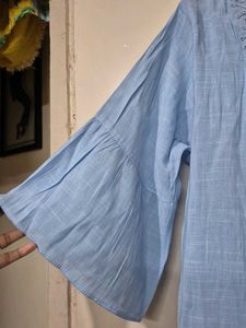 Embroidered Light Blue Tunic Top