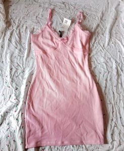Pink Ribbed Lace Trim Mini Dress