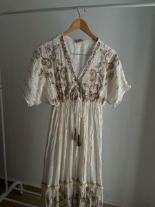 Ruffled Tiered detail BOHO Maxi with gold thread