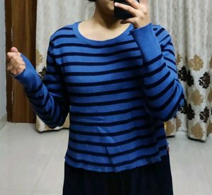 Blue Striped Crop Top