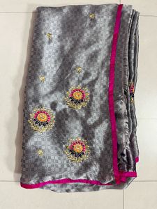Grey Embroidered Saree no blouse