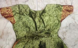Green &amp; Gold Anarkali Dress