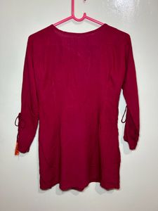 Maroon Embroidered Kurta