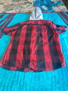 Red &amp; Black Plaid Hooded Shirt