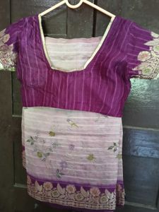 Used CreamColor With PurpleBorder TussarSilk Saree