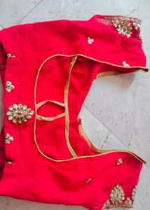 Red Saree With Blouse.One Time Wear.