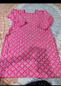 Pink Floral Embroidered Kurti