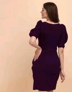 Elegant Purple Puff Sleeve Bodycon Dress
