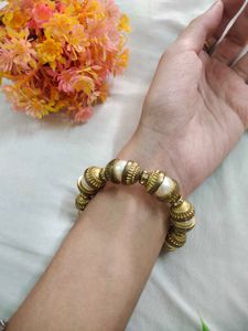 Golden And Big White Bead Bracelet