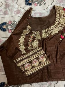 Brown Embroidered Saree Blouse