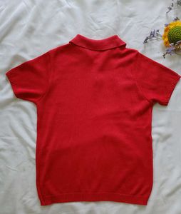 Red Sweet Floral Printed Polo Shirt