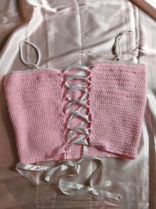 Pink Bow Crochet Top With Lace At The Back