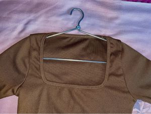 Coffee Brown Square Neck Long Sleeve