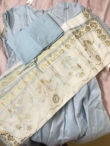 Beautiful Sky Blue Anarkali Style 3 Piece Suit