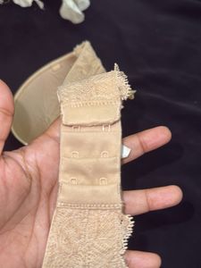 Beige Strapless Bra with Lace Details