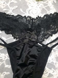 Black Lace &amp; Satin Thong Set