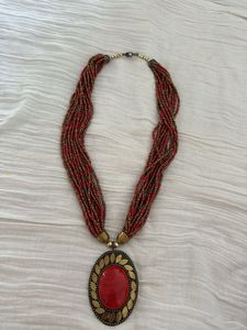 Red Beaded Statement Necklace