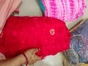 Fully Embroidered Red Saree With All Over Embroidy