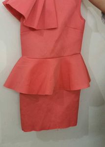Coral Ruffle Peplum Dress