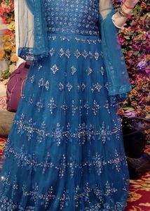 Teal Embroidered Indian Anarkali Dress
