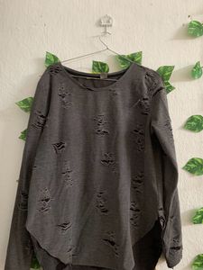 Full Sleeve Ribbed Grey Tshirt
