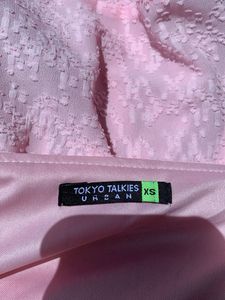 Pink Shoulder Strap Self Design Ruffled Dress