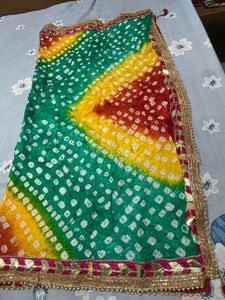 Beautiful Bandhani Dupatta With Golden Border