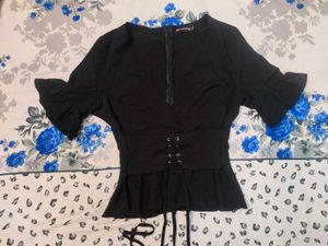 Gothic black frill sleeve corset blouse