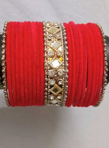 2 Dozen Red Velvet With Silver Metal Bangle Set