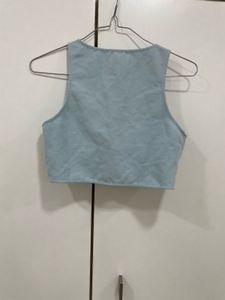 Cute Blue Tie-Front Crop Top