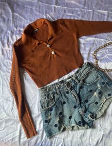 Brown Full Sleeve Crop Top!
