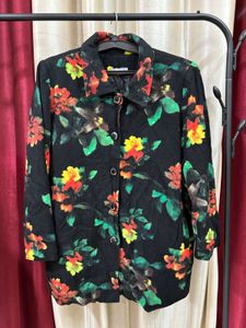Floral Printed Black Blazer