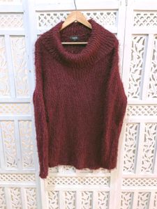 Cozy Maroon Fuzzy Knit Sweater By RKC (B)
