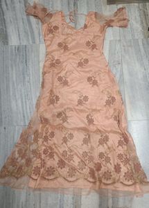 Peach Coloured Long Dress For Festive/wedding