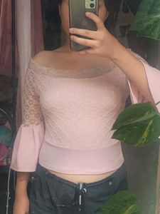 off shoulder pink top