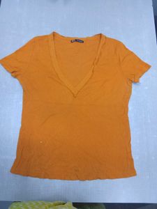 ZARA Orange V-Neck Tee