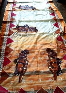 Bengal Handloom Half  Tussar  Hand Printing Sare