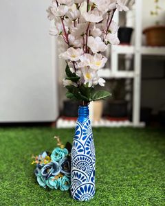 Handpainted Blue Glass Bottle