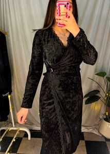 Black Velvet Wrap Dress